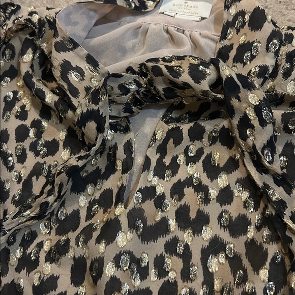 Kate Spade Leopard Print Silk Blend Sparkly Shimmer Ruffle Tie up Blouse - Picture 9 of 9